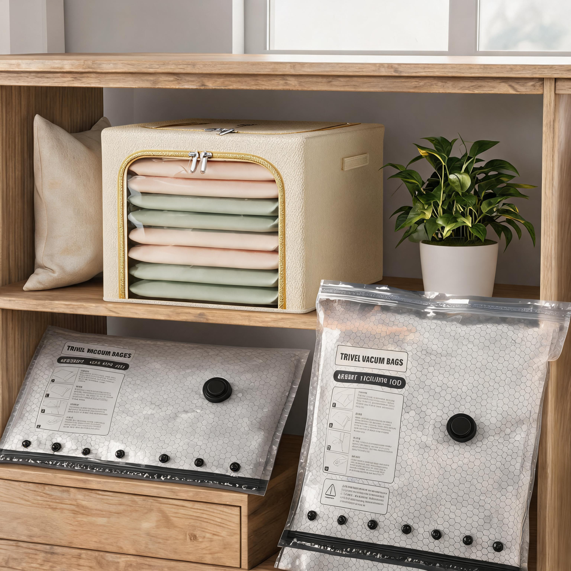 56L Large-Capacity Fabric Storage Bin & 6-Piece Vacuum Compression Bag Set - Reusable Compression Storage V888-ELOSUNG54065