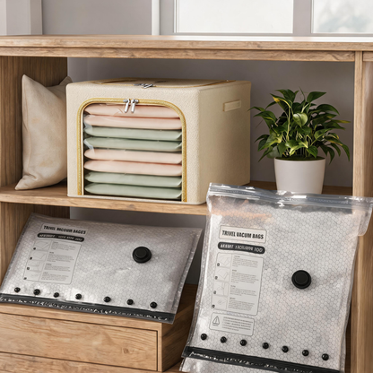 56L Large-Capacity Fabric Storage Bin & 6-Piece Vacuum Compression Bag Set - Reusable Compression Storage V888-ELOSUNG54065