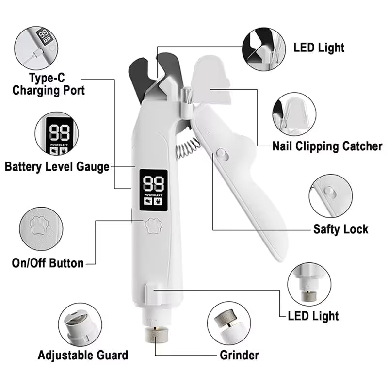 2 in 1 Pet Nail Clippers with Grinder LED Light Rechargeable Electric Dog Cat Nail Trimmer with LCD Display V888-ELOSUNG54069