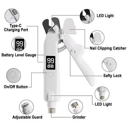 2 in 1 Pet Nail Clippers with Grinder LED Light Rechargeable Electric Dog Cat Nail Trimmer with LCD Display V888-ELOSUNG54069