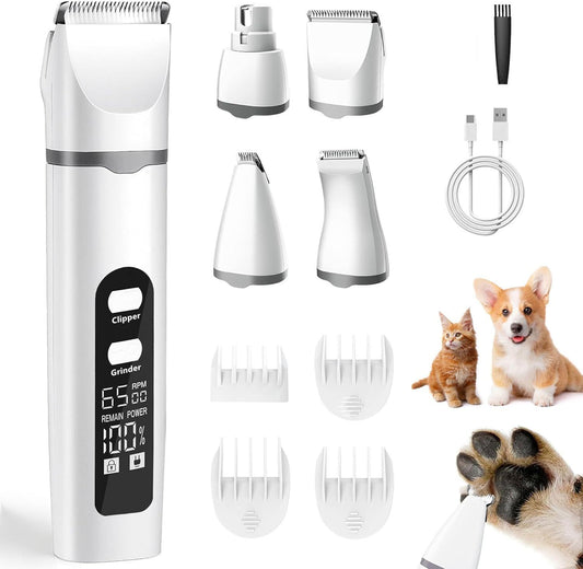 Pet Hair Clipper and Nail Grinder Kit Electric Dog Cat Grooming Trimmer with Multiple Heads and Digital V888-ELOSUNG54070
