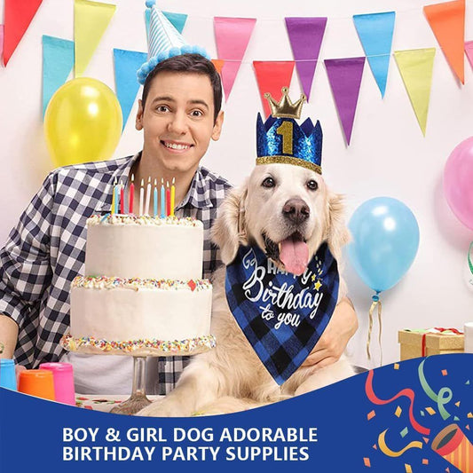 Blue Pet Birthday Party Decoration Set Dog Birthday Bandana Hat Bow Tie Balloons and Happy Birthday Banner Kit V888-ELOSUNG54071