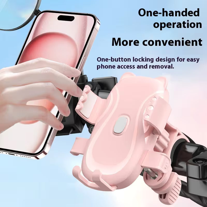 Cute Green Cat-Themed Bicycle Phone Holder - Motorcycle & Bicycle Handlebar Mount, Anti-Shake 360 degrees V888-ELOSUNG54087