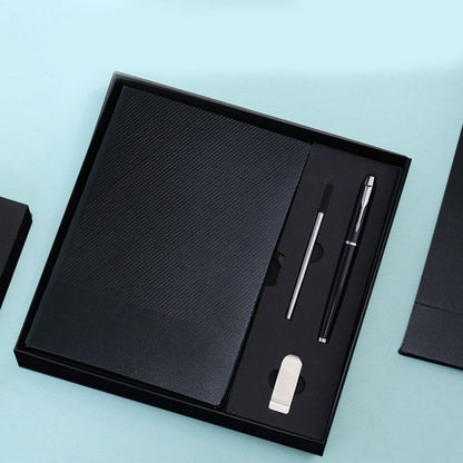 Black A5 Business Notebook Gift Set with 8GB USB Drive Executive Journal Pen Set Premium Office Meeting V888-ELOSUNG54095