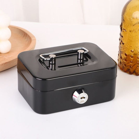 Black Lockable Metal Cash Box with Coin Slot Portable Money Storage Box Small Savings Bank Key Lock Cash V888-ELOSUNG54097