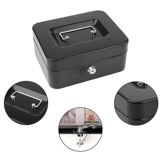 Black Handheld Cash Box Lockable Money Storage Box with Removable Cash Tray Portable Metal Money Safe with V888-ELOSUNG54101