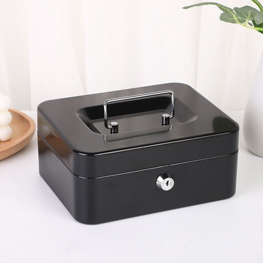 Black Handheld Cash Box Lockable Money Storage Box with Removable Cash Tray Portable Metal Money Safe with V888-ELOSUNG54101