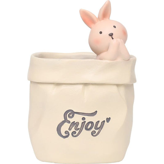 Creative Animal-Themed "Paper Bag" Pen Holder (Rabbit) - Resin Desktop Organizer | Cute Cartoon Pencil Cup, V888-ELOSUNG54103