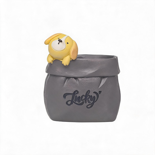 Creative Animal-Themed "Paper Bag" Pen Holder (Dog) - Resin Desktop Organizer | Cute Cartoon Pencil Cup, V888-ELOSUNG54106