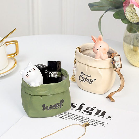 Creative Animal-Themed "Paper Bag" Pen Holder (Dog) - Resin Desktop Organizer | Cute Cartoon Pencil Cup, V888-ELOSUNG54106