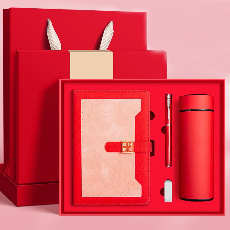 Red A5 Business Notebook Gift Set with Vacuum Flask Pen and 16GB USB Drive Corporate Gift Box V888-ELOSUNG54107