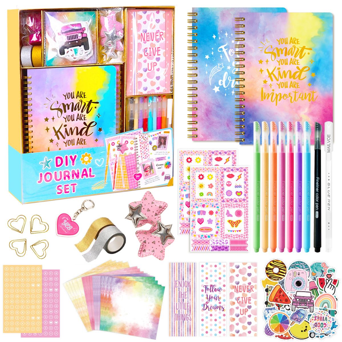 DIY Journal Set for Girls Scrapbook Kit Creative Diary Craft Gift Set with Stickers Pens Washi Tape Birthday V888-ELOSUNG54112