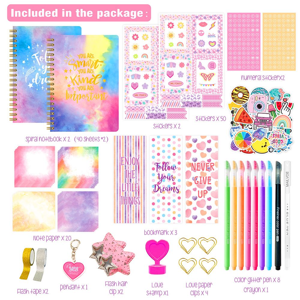 DIY Journal Set for Girls Scrapbook Kit Creative Diary Craft Gift Set with Stickers Pens Washi Tape Birthday V888-ELOSUNG54112