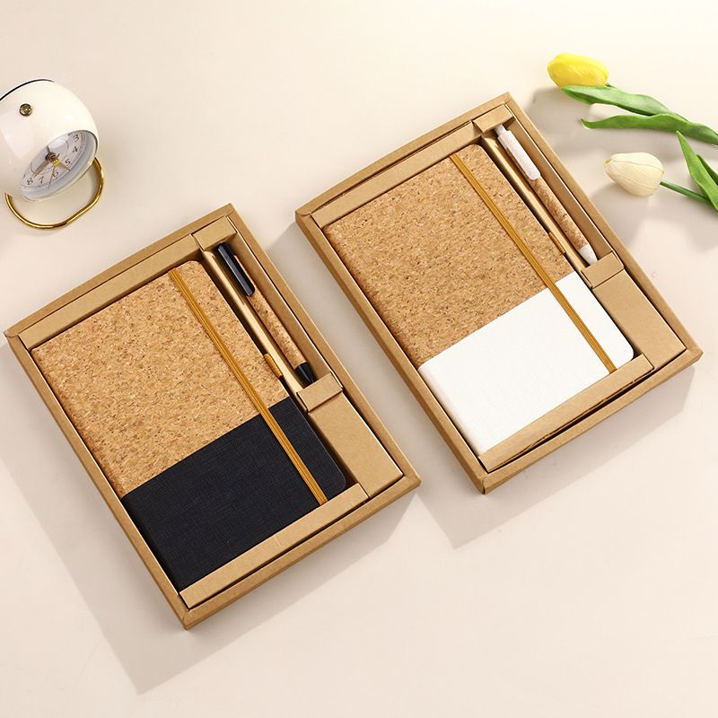 Black Eco-Friendly Cork A5 Notebook Gift Set with Matching Pen Business Journal Office Meeting Writing Gift V888-ELOSUNG54113