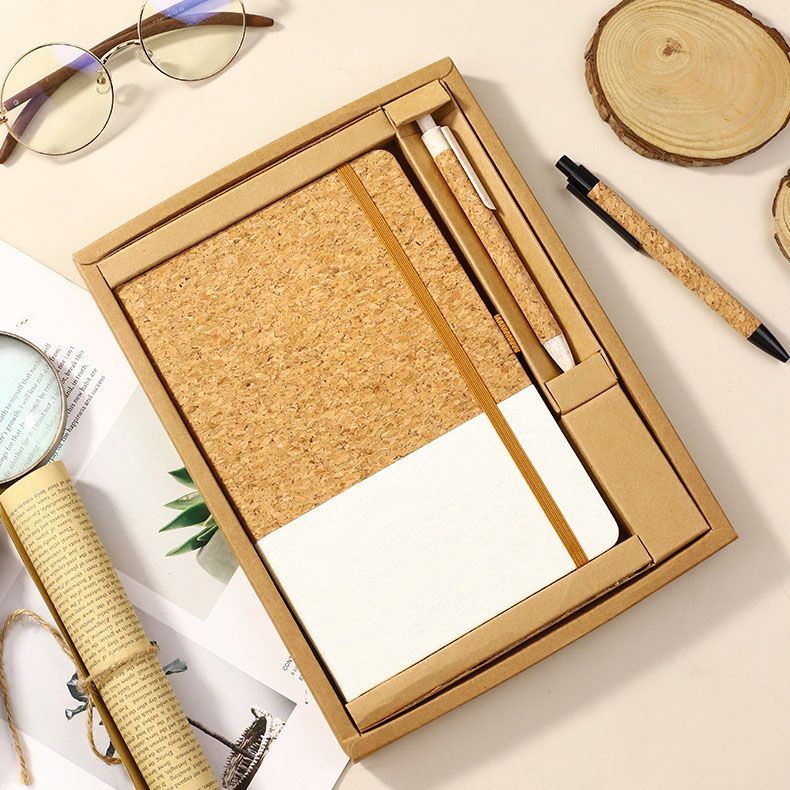 White Eco-Friendly Cork A5 Notebook Gift Set with Matching Pen Business Journal Office Meeting Writing Gift V888-ELOSUNG54114