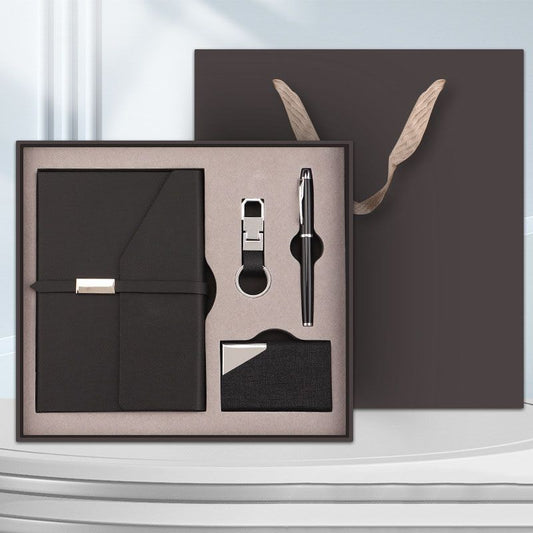 Black Executive A5 Notebook Gift Set with Metal Pen, Business Card Holder and Keychain for Corporate Gifts, V888-ELOSUNG54123