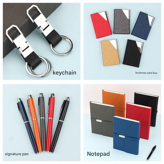 Black Executive A5 Notebook Gift Set with Metal Pen, Business Card Holder and Keychain for Corporate Gifts, V888-ELOSUNG54123