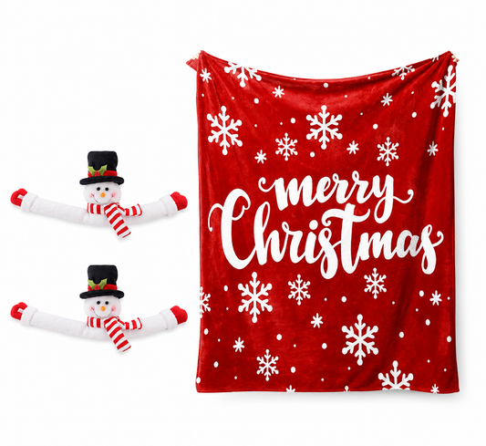 Christmas Flannel Throw Blanket and Snowman Curtain Tieback Set, 150x200cm Thick Fleece Sofa Blanket with 2 V888-ELOSUNG54138