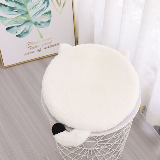 40cm Round Cat-Themed Seat Cushion (White Cat with Black Tail) - Slow-Rebound Memory Foam, Soft Plush, V888-ELOSUNG54172