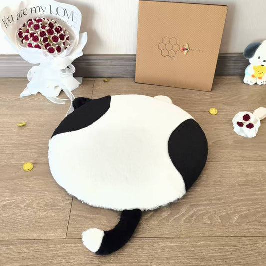 40cm Round Cat-Themed Seat Cushion (Black and White Cat) - Slow-Rebound Memory Foam, Soft Plush, Washable - V888-ELOSUNG54174