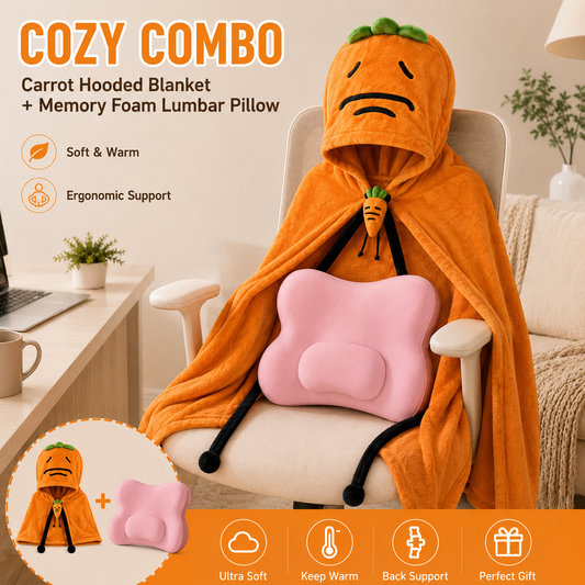 Carrot Hooded Blanket with Sakura Pink Memory Foam Lumbar Support Pillow, Cozy Wearable Throw Blanket and V888-ELOSUNG54176