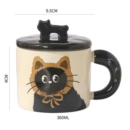 Yellow Cute Cat Ceramic Mug with Lid 360ml, Kawaii Coffee Cup Gift Set for Home Office Tea Cocoa and Hot V888-ELOSUNG54186