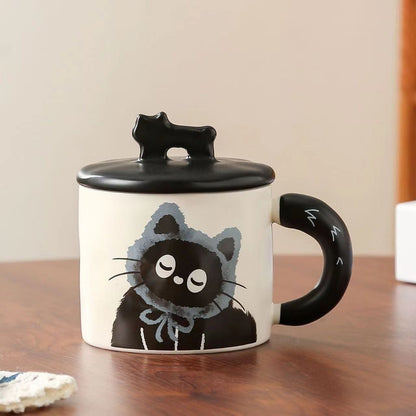 Blue Cute Cat Ceramic Mug with Lid 360ml, Kawaii Coffee Cup Gift Set for Home Office Tea Cocoa and Hot Drinks V888-ELOSUNG54188