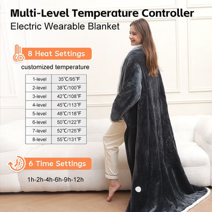 Wearable Electric Heated Blanket with Sleeves and Foot Pocket 127x177cm Smart Temperature Control Throw V888-ELOSUNG54195