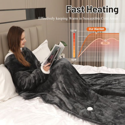 Wearable Electric Heated Blanket with Sleeves and Foot Pocket 127x177cm Smart Temperature Control Throw V888-ELOSUNG54195