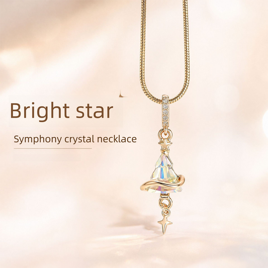 Crystal Star Witch Hat Pendant Necklace for Women, Gold Plated Celestial Charm Choker Jewellery Gift V888-ELOSUNG54198