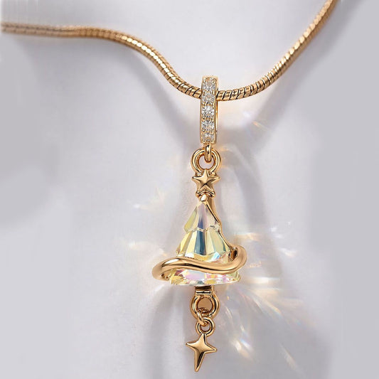 Crystal Star Witch Hat Pendant Necklace for Women, Gold Plated Celestial Charm Choker Jewellery Gift V888-ELOSUNG54198