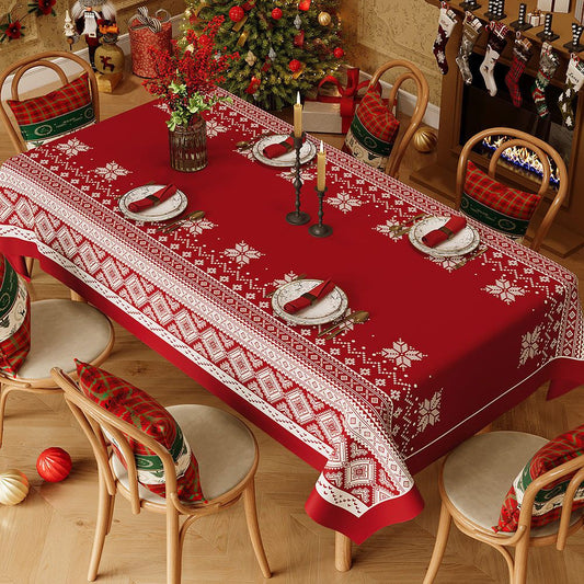 Christmas Waterproof Tablecloth (Snowflake pattern)140 x 140cm Festive Holiday Dining Table Cover V888-ELOSUNG54208