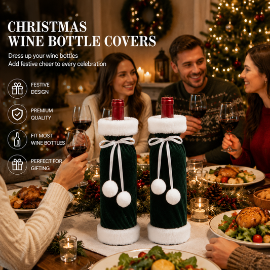2 Pack Green Christmas Velvet Wine Bottle Covers with Faux Fur Trim Reusable Wine Bottle Gift Bags for V888-ELOSUNG54217