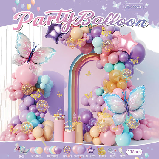 118pcs Birthday Party Balloon Kit, Pastel & Pink Themed Balloon Arch, Butterfly Decorations for Event & V888-ELOSUNG54218