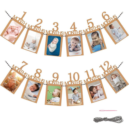 Baby Monthly Photo Banner Milestone Garland, 1-12 Months First Birthday Photo Display Banner, Baby Growth V888-ELOSUNG54219