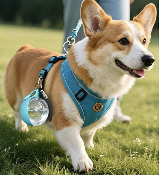 Blue Portable Pet Water Bottle with Foldable Drinking Bowl, 285ml Travel Dog Water Dispenser for Walking V888-ELOSUNG54221