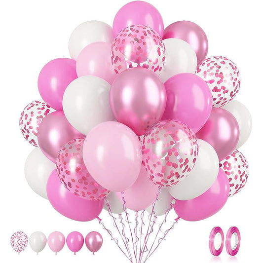 Pink 60PCS Balloon Set 12 Inch Thickened Party Balloons with Confetti Balloons for Birthday Wedding Baby V888-ELOSUNG54223