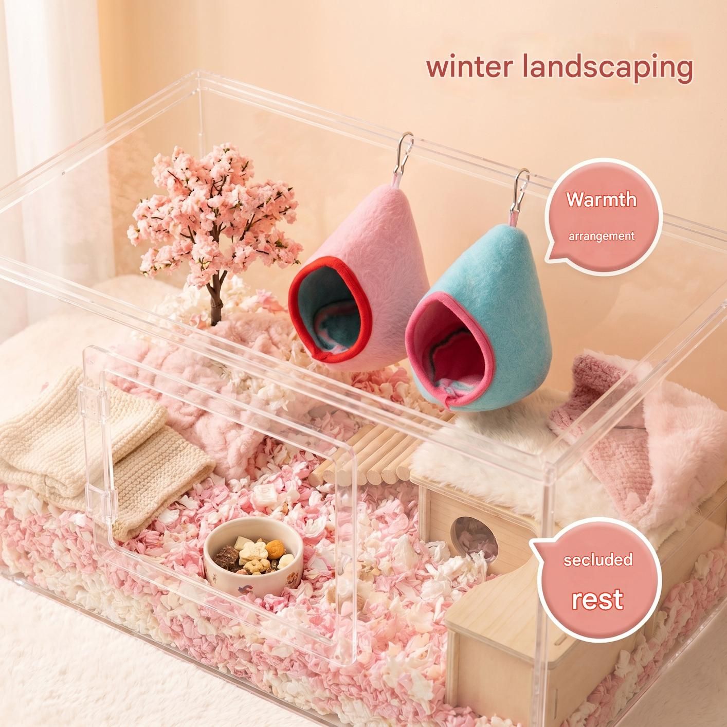 Pink Soft Cozy Hamster Bed Small Pet Sleeping Nest for Winter Guinea Pig, Hamster, Sugar Glider, Safe & Warm V888-ELOSUNG54229