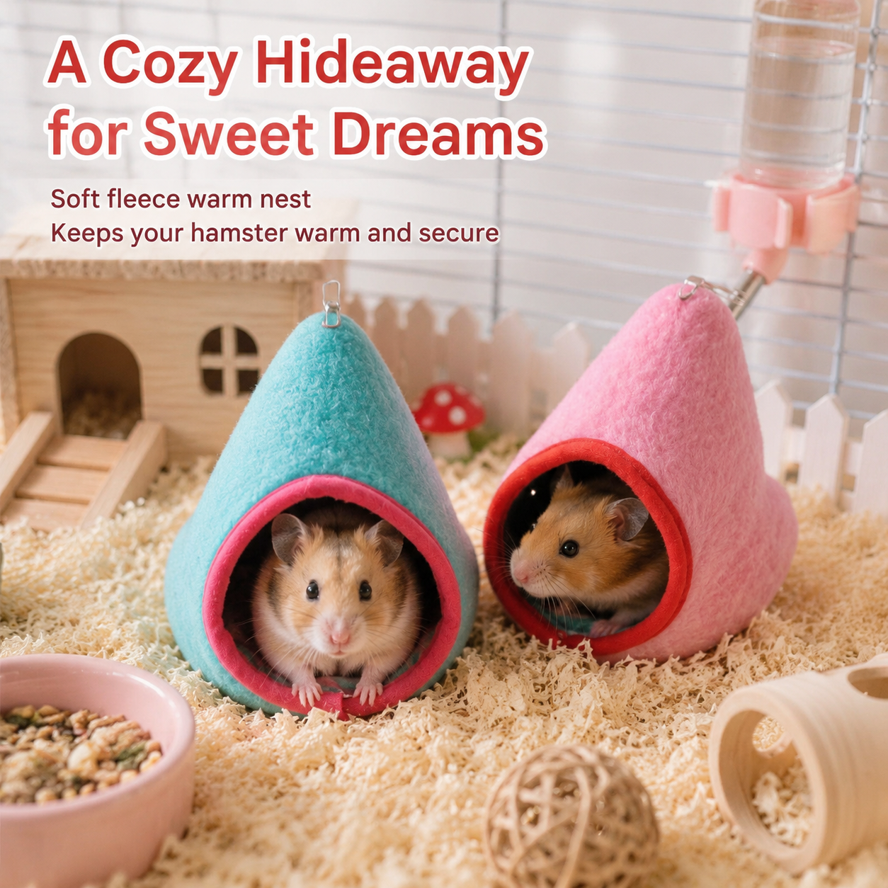 2-Pack (Pink+Blue) Hanging Hamster Cozy Nest Warm Fleece Bed for Winter Small Pet Sleep Hideaway V888-ELOSUNG54231