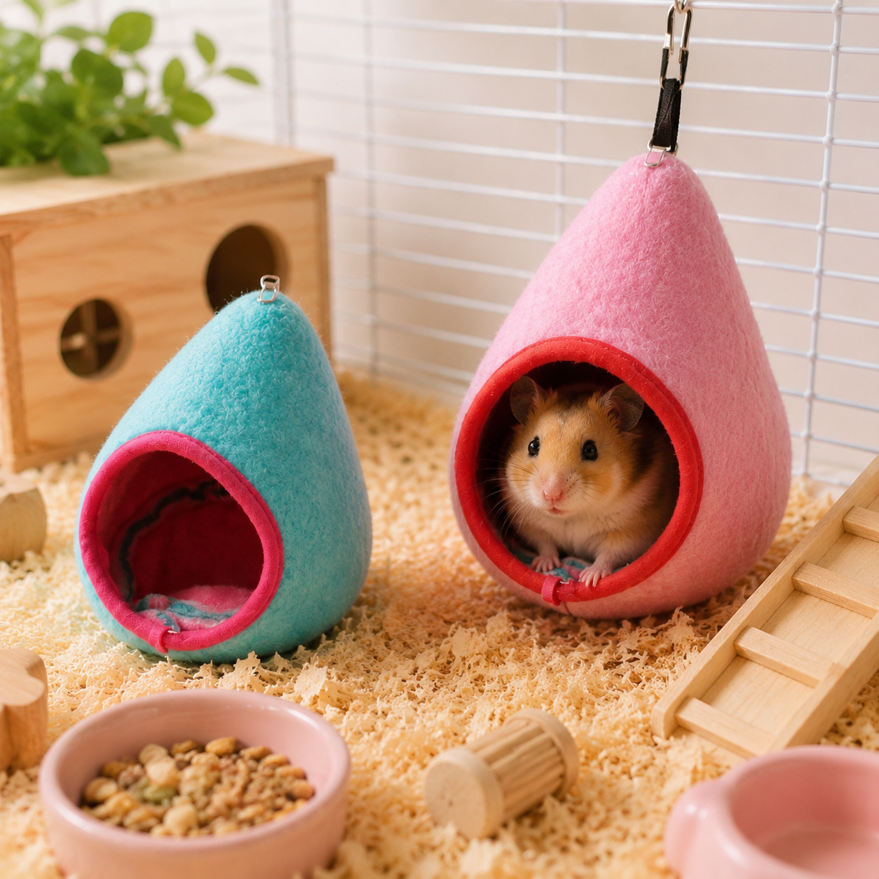 2-Pack (Pink+Blue) Hanging Hamster Cozy Nest Warm Fleece Bed for Winter Small Pet Sleep Hideaway V888-ELOSUNG54231