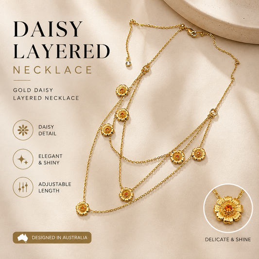 Gold Daisy Layered Necklace for Women Multi Strand Floral Pendant Collarbone Chain Jewellery Elegant Summer V888-ELOSUNG54232