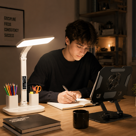 Black 360 Degree Rotating Tablet Stand and Foldable LED Desk Lamp Study Set Adjustable Reading Light with V888-ELOSUNG54236