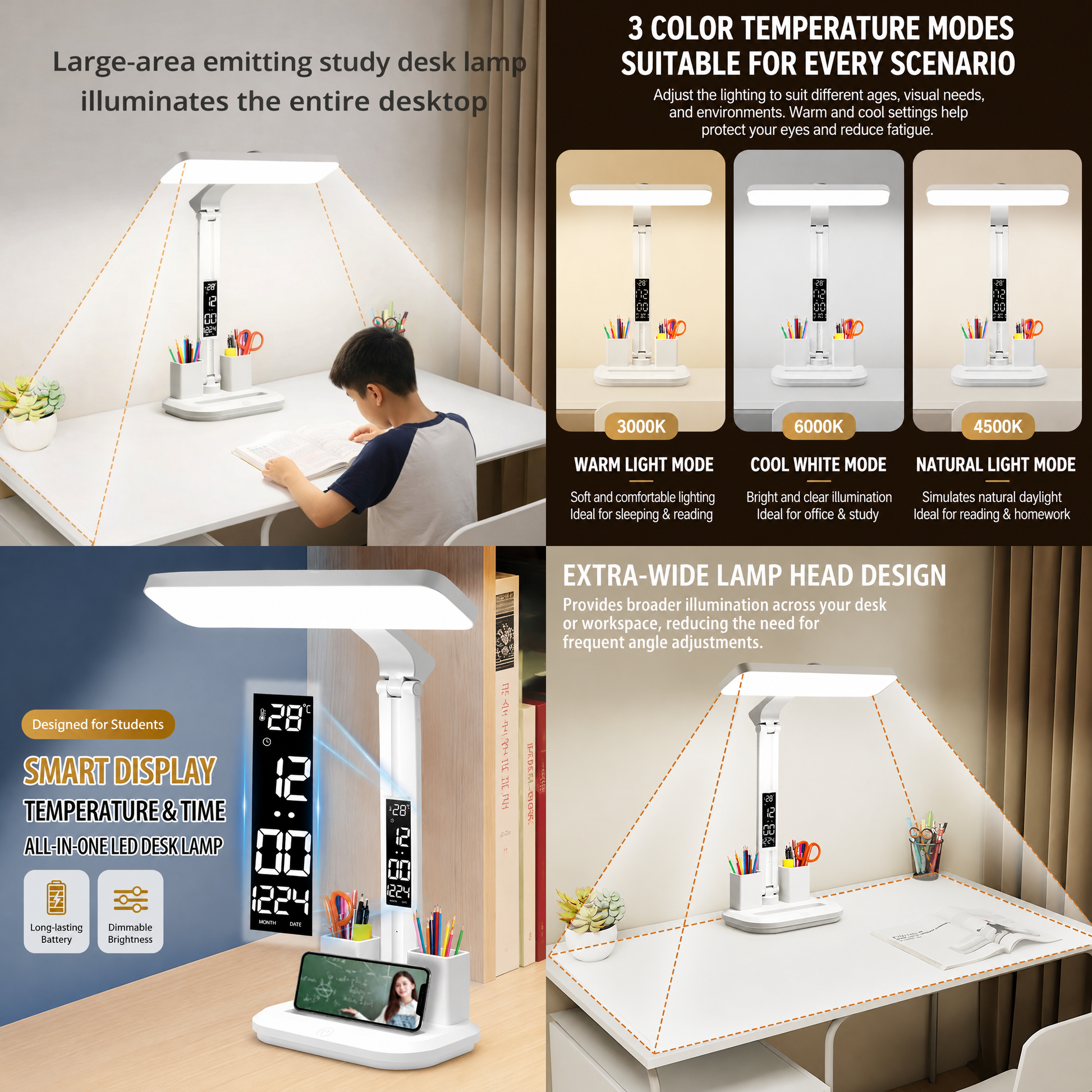 White 360 Degree Rotating Tablet Stand and Foldable LED Desk Lamp Study Set Adjustable Reading Light with V888-ELOSUNG54237