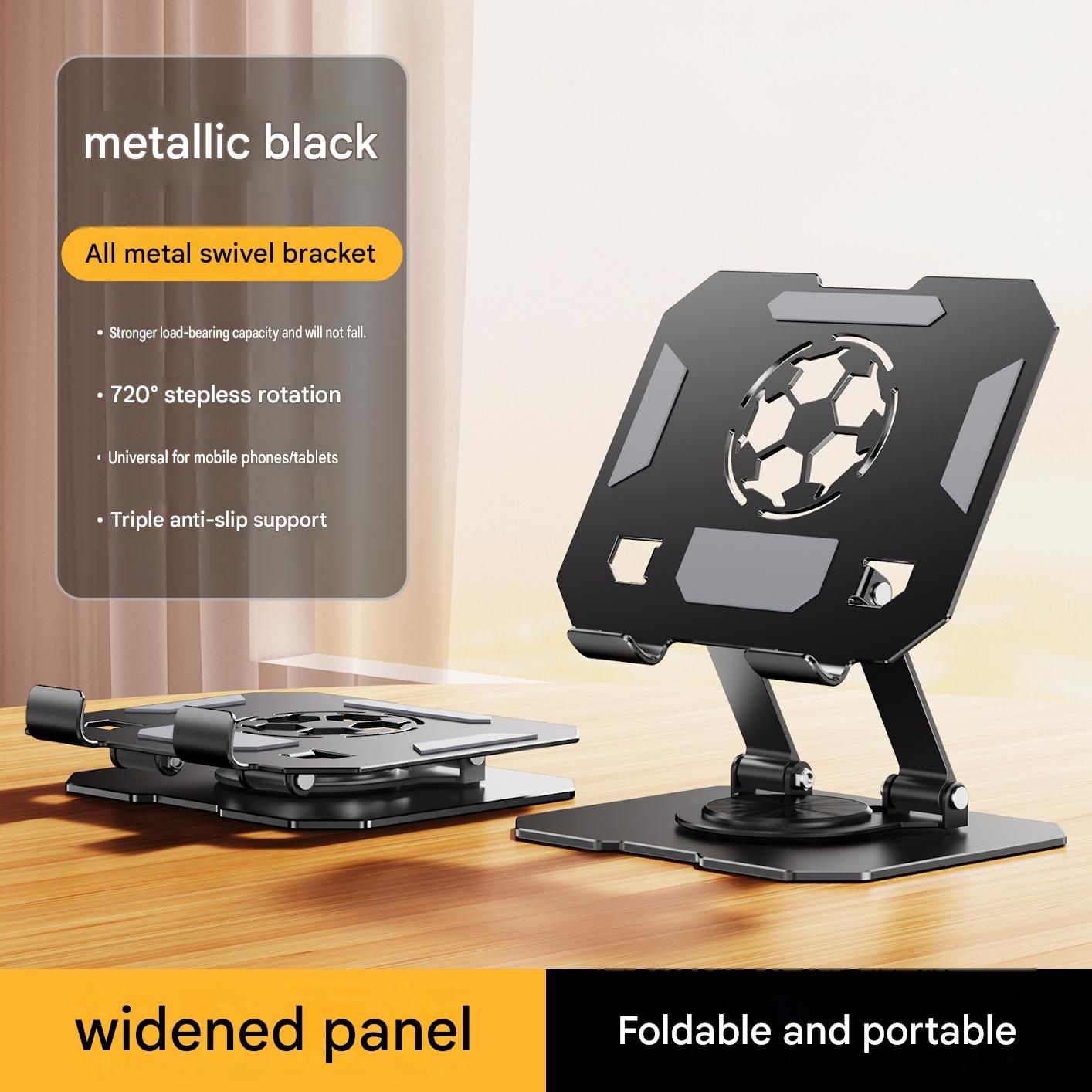 Black 360 Degree Rotating Tablet and Phone Stand Adjustable Desktop Holder Foldable Aluminium Alloy Device V888-ELOSUNG54239