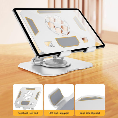 White 360 Degree Rotating Tablet and Phone Stand Adjustable Desktop Holder Foldable Aluminium Alloy Device V888-ELOSUNG54240