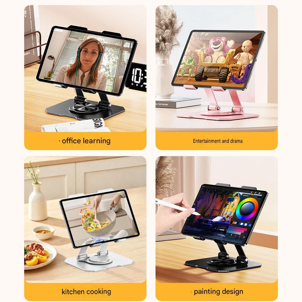 White 360 Degree Rotating Tablet and Phone Stand Adjustable Desktop Holder Foldable Aluminium Alloy Device V888-ELOSUNG54240