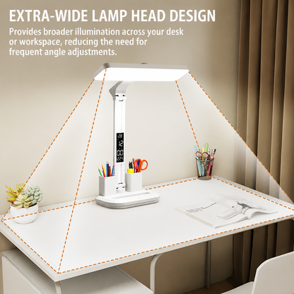 LED Desk Lamp with Digital Clock Temperature Display Pen Holder and Phone Stand Foldable Eye Caring Study V888-ELOSUNG54241