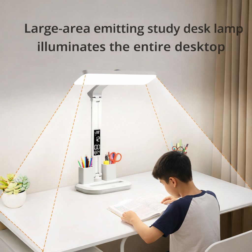 LED Desk Lamp with Digital Clock Temperature Display Pen Holder and Phone Stand Foldable Eye Caring Study V888-ELOSUNG54241