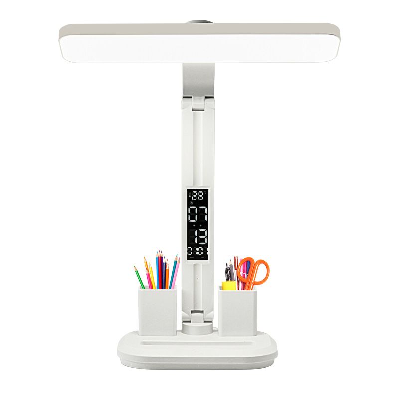 LED Desk Lamp with Digital Clock Temperature Display Pen Holder and Phone Stand Foldable Eye Caring Study V888-ELOSUNG54241