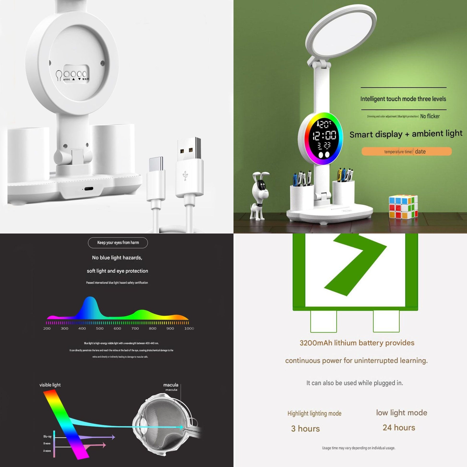 Study Smarter Bundle LED Reading Lamp with Smart Display Pen Holders & Red Magnetic Countdown Timer V888-ELOSUNG54242